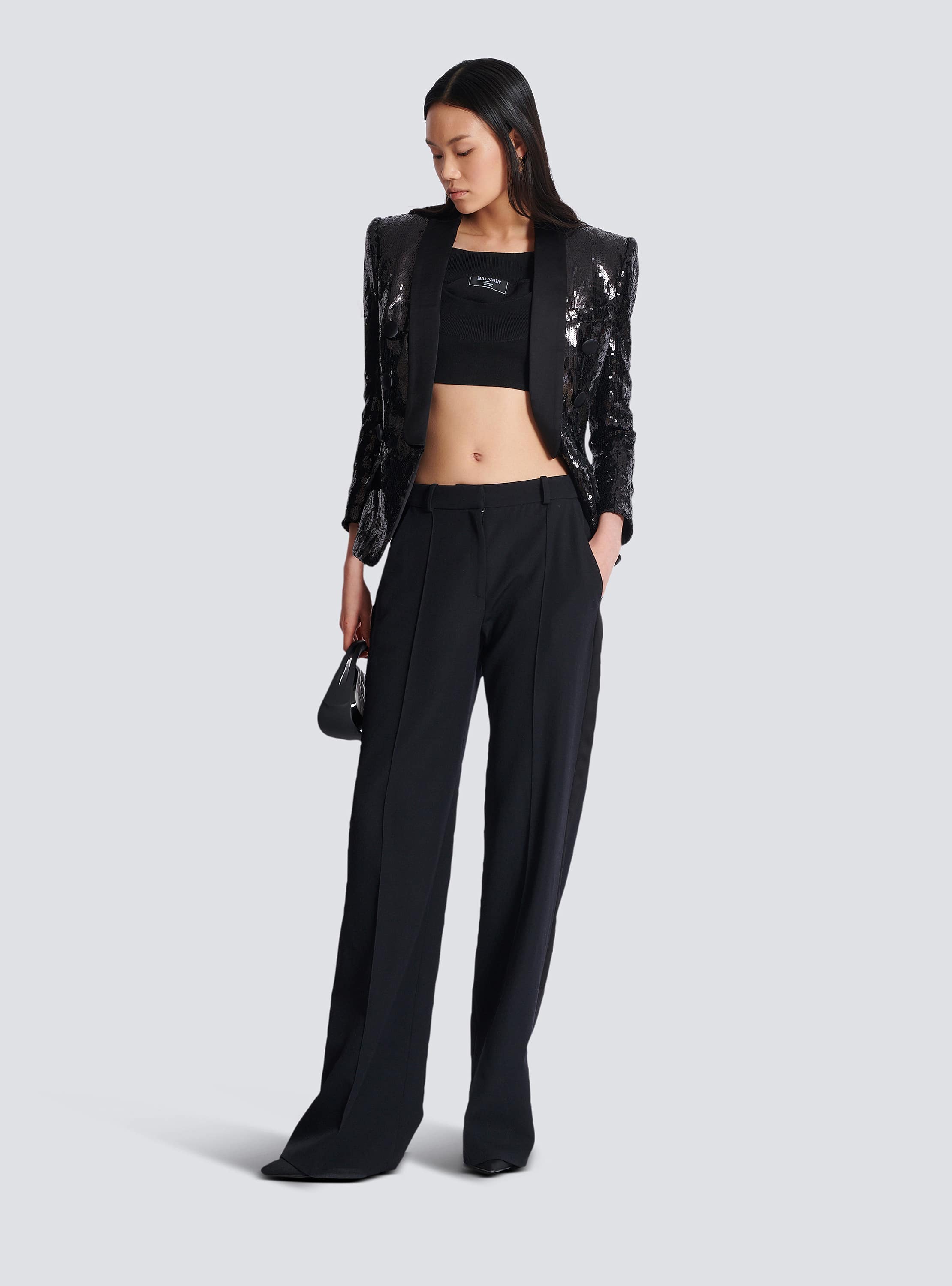 V-neck glitter satin tailored jacket